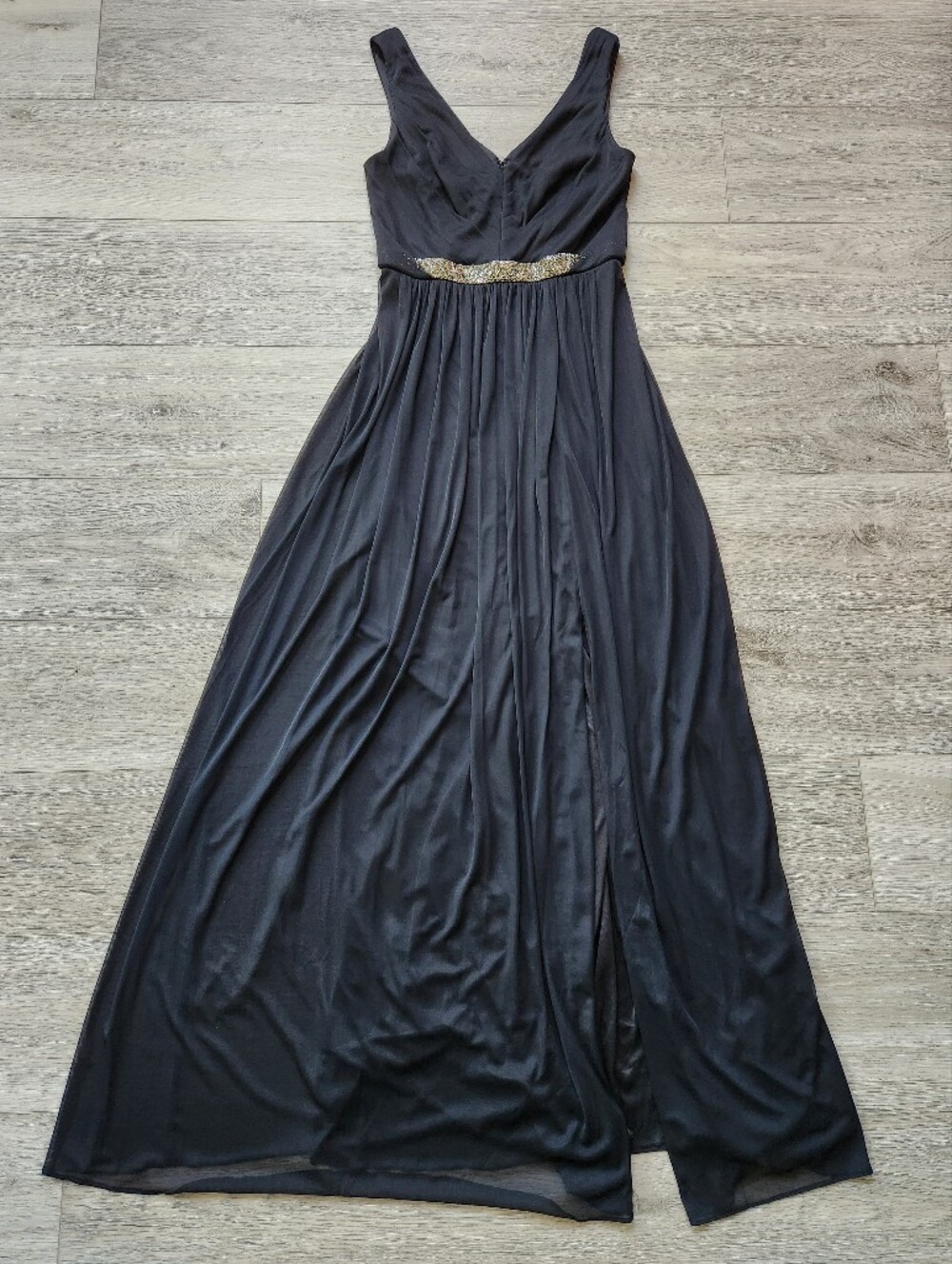 David's Bridal Black Long Mesh Dress Womens 6 Style W11092 Beaded Waistband Nwt